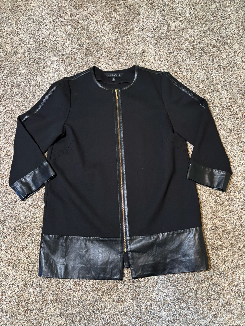 310. Ming Wang Black Jacket with Faux-Leather Trim, Size S